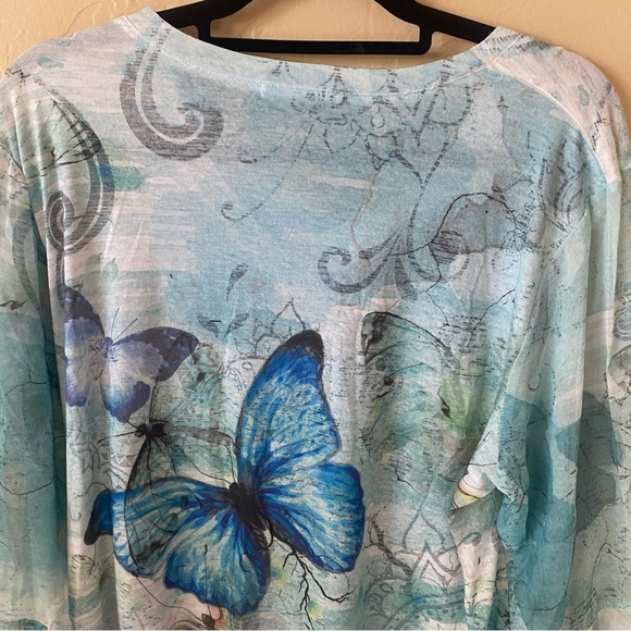 Indigo Soul Blue Embellished Butterfly T-shirt Top Size 2XL - Picture 7 of 11